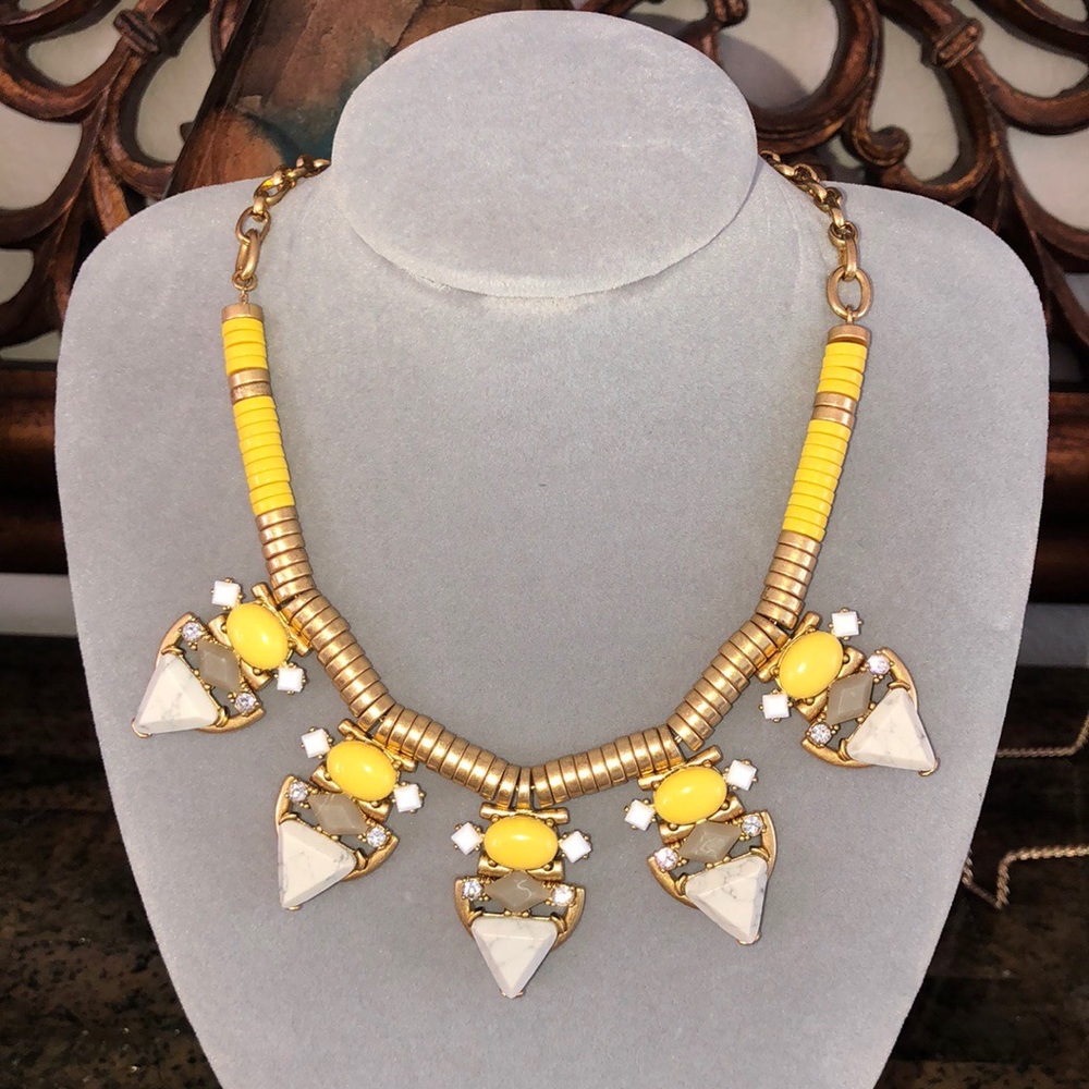Stella & Dot Statement Necklace Yellow/White Stone